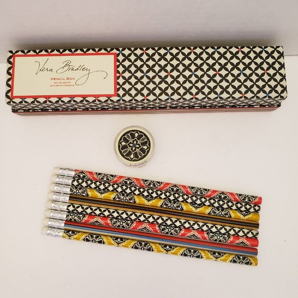 Vera Bradley Pencil Set Barcelona 8 Pencils 1 Sharpener - Picture 1 of 5